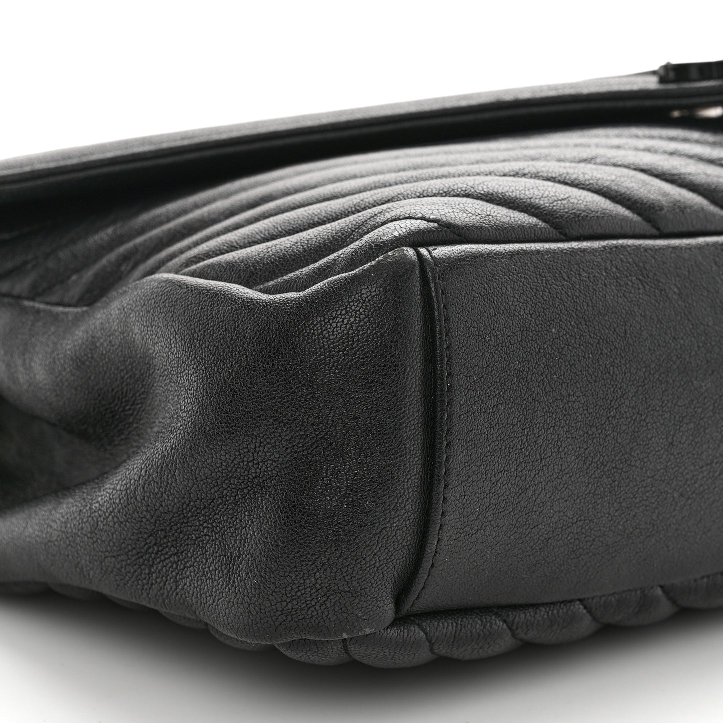 Sheepskin Matelasse Chevron Monogram Monochrome Large College Satchel Black