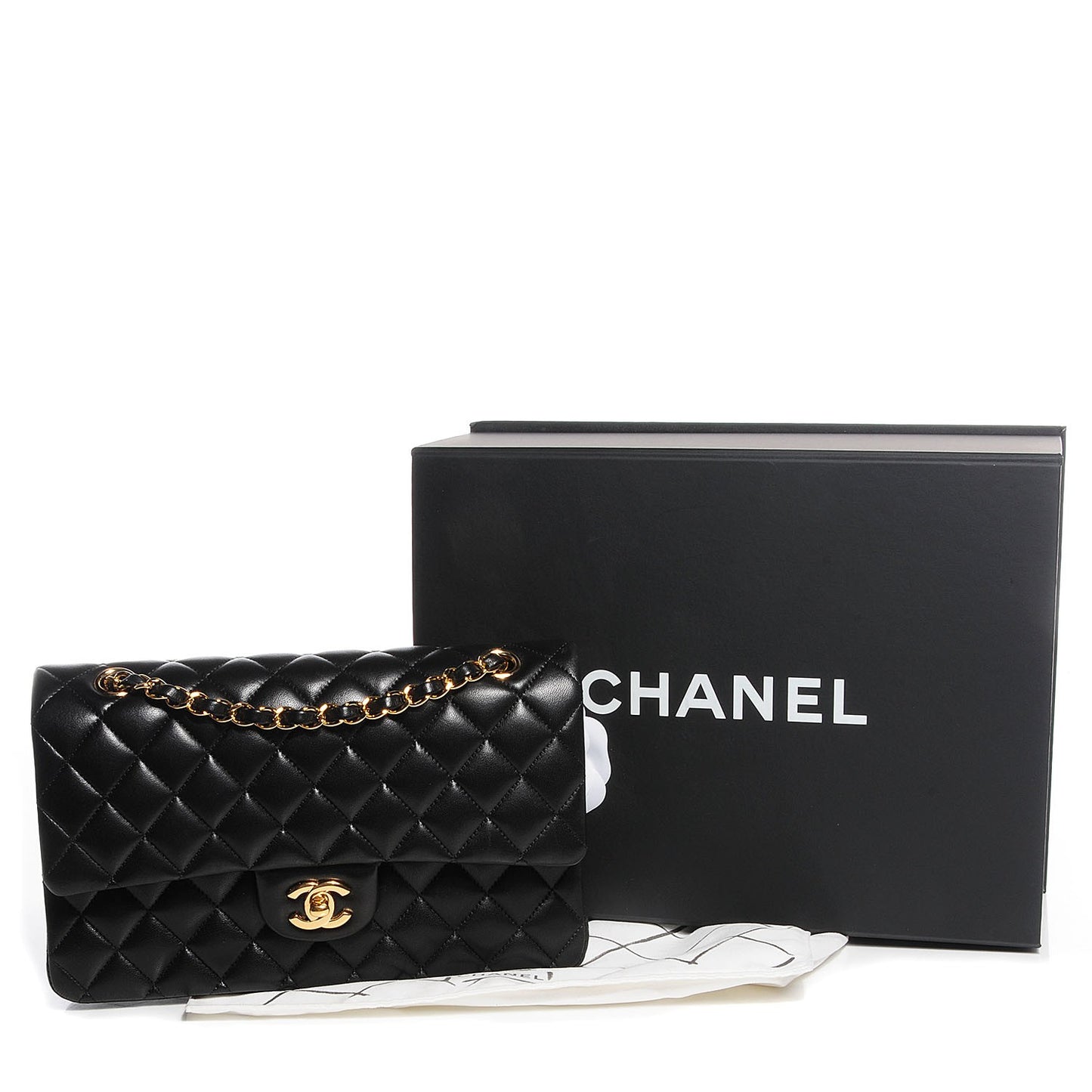 Lambskin Quilted Medium Double Flap Black
