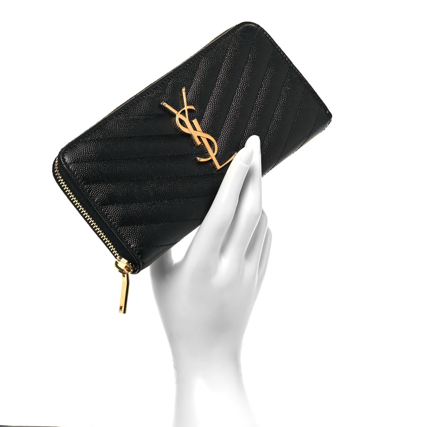 Grain De Poudre Matelasse Chevron Monogram Zip Around Wallet Black