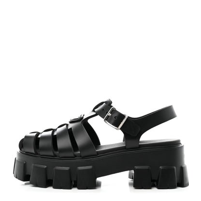 Prada Foam Rubber Triangle Logo Monolith 55mm Cage Sandals 38 Black 1 of 13
