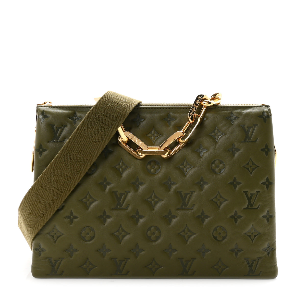 Louis Vuitton Lambskin Embossed Monogram Coussin MM Khaki 1 of 10