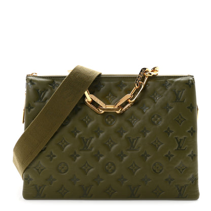 Louis Vuitton Lambskin Embossed Monogram Coussin MM Khaki 1 of 10