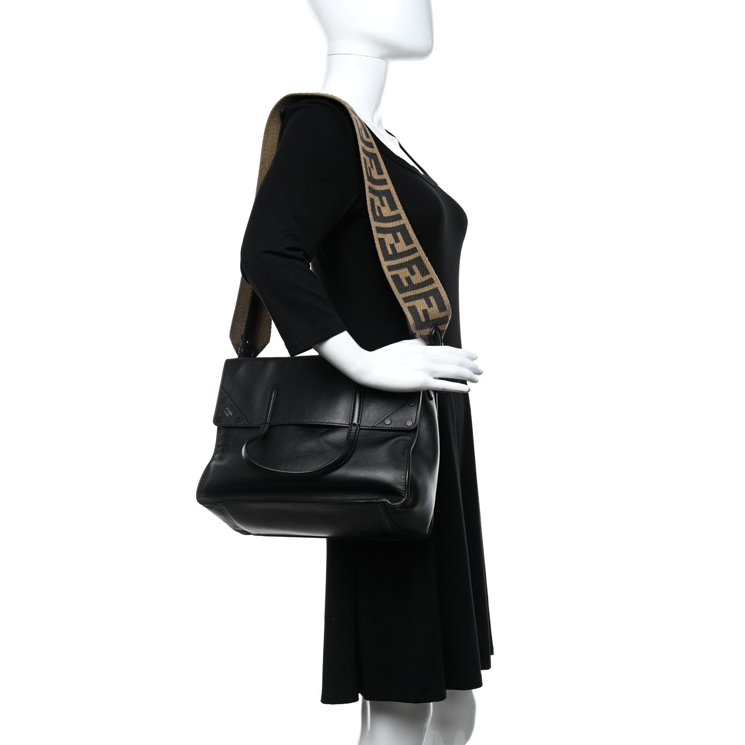 Fendi Vitello Grace Matte Large Flip Tote Black 2 of 15