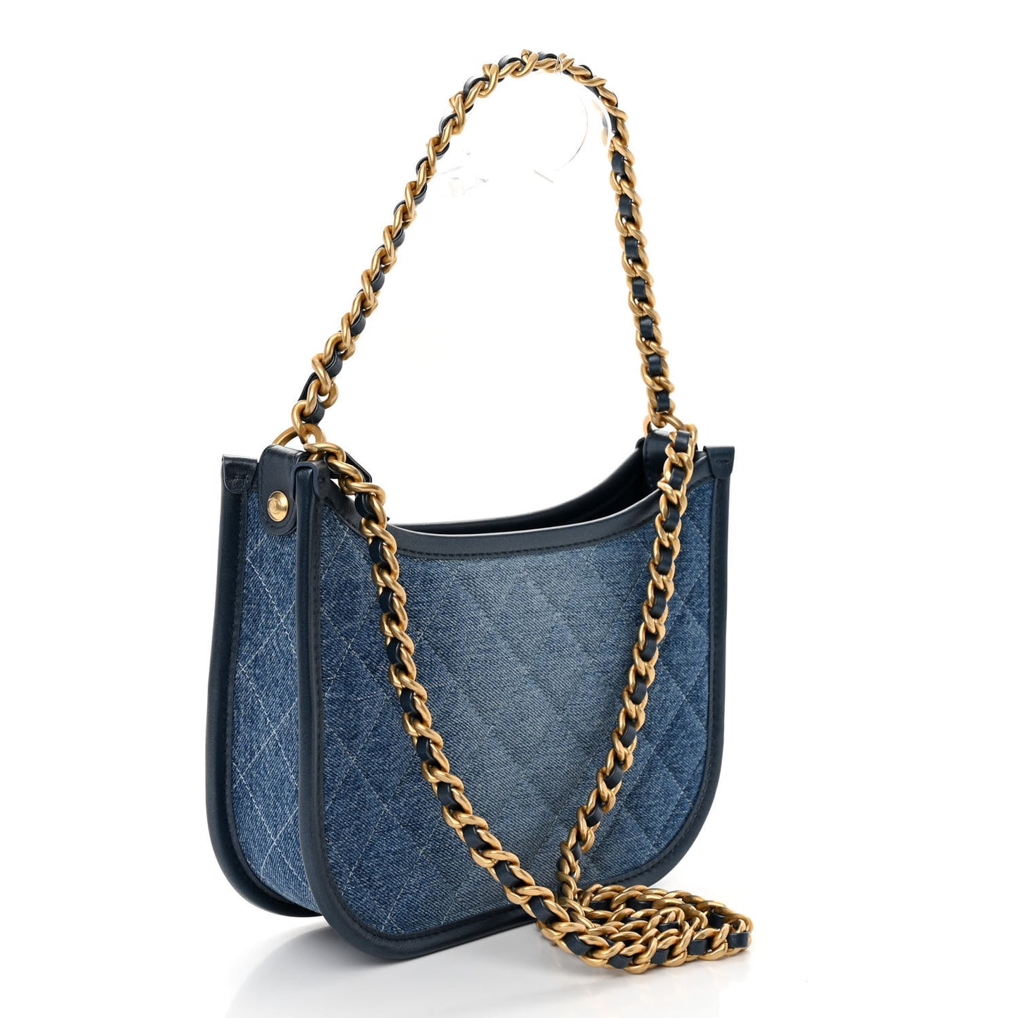 Washed Denim Quilted Hobo Blue