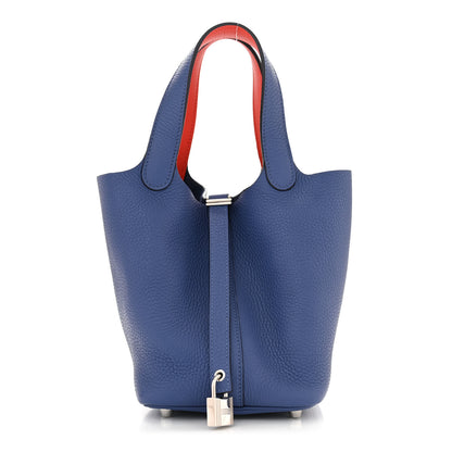 Hermes Taurillon Clemence Swift Eclat Picotin Lock 18 PM Bleu Brighton Capucine 1 of 11