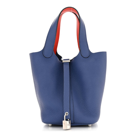 Taurillon Clemence Swift Eclat Picotin Lock 18 PM Bleu Brighton Capucine