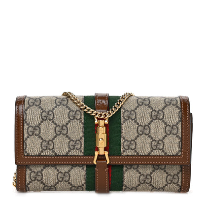 Gucci GG Supreme Monogram Azalea Calfskin Web Jackie 1961 Chain Wallet Beige Ebony Brown Sugar 1 of 9
