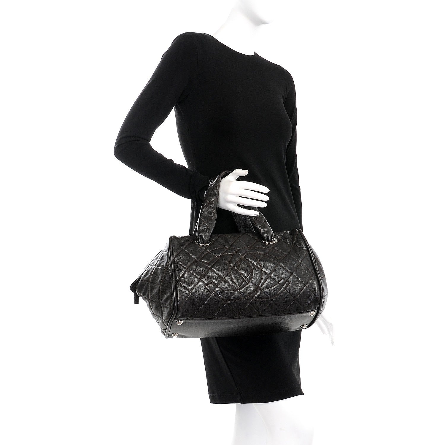 Chanel Caviar Quilted CC Timeless Bowler Brown 2 of 11
