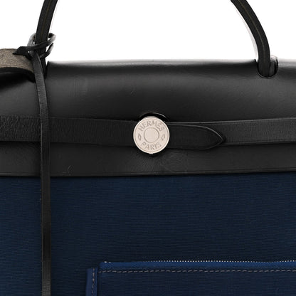 Hermes Military Toile Vache Hunter Herbag Zip PM 31 Bleu De Malte Black 8 of 14