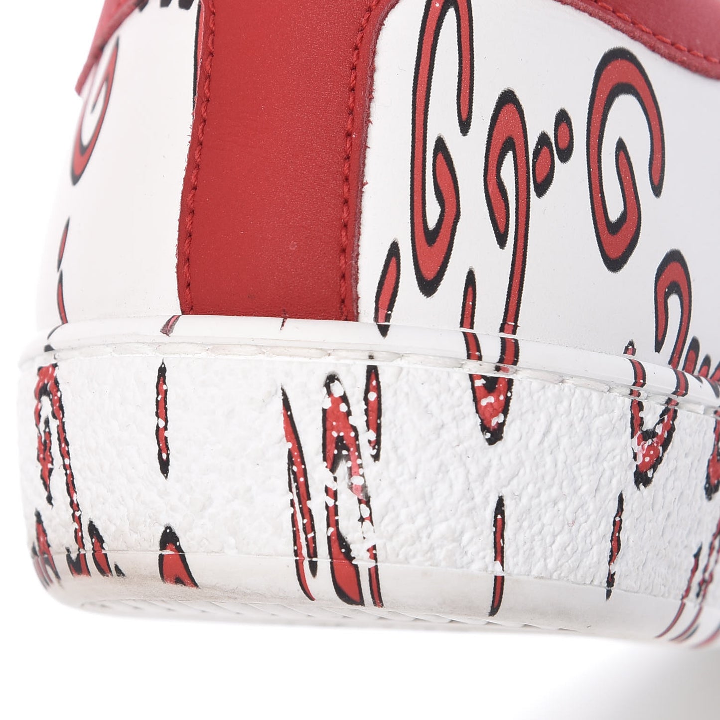 Calfskin GucciGhost Print Mens Ace Sneakers 7.5 White Hibiscus Red
