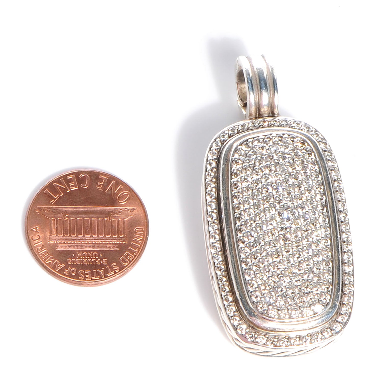 David Yurman Sterling Silver Pave Diamond Enhancer Necklace Pendant 2 of 5