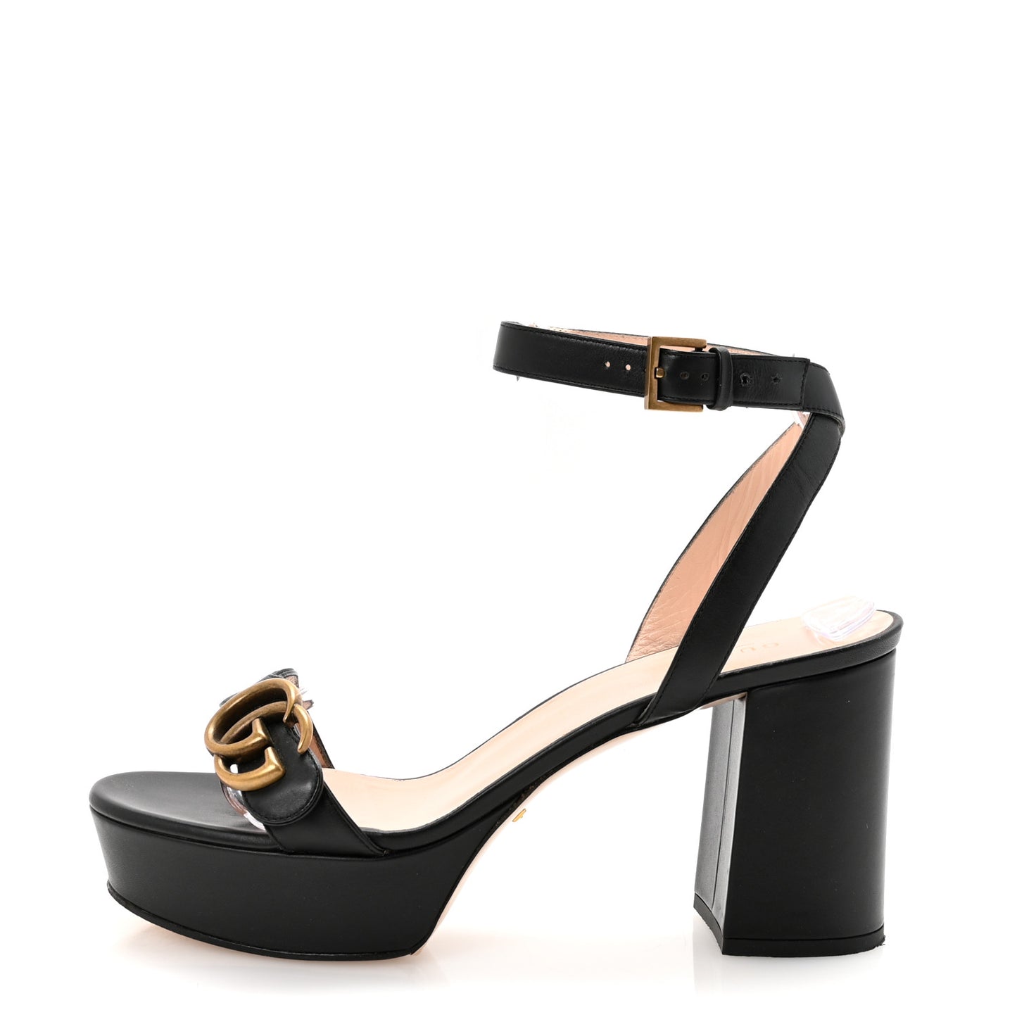 Calfskin GG Marmont Ankle Wrap 30/85mm Platform Sandals 39.5 Black