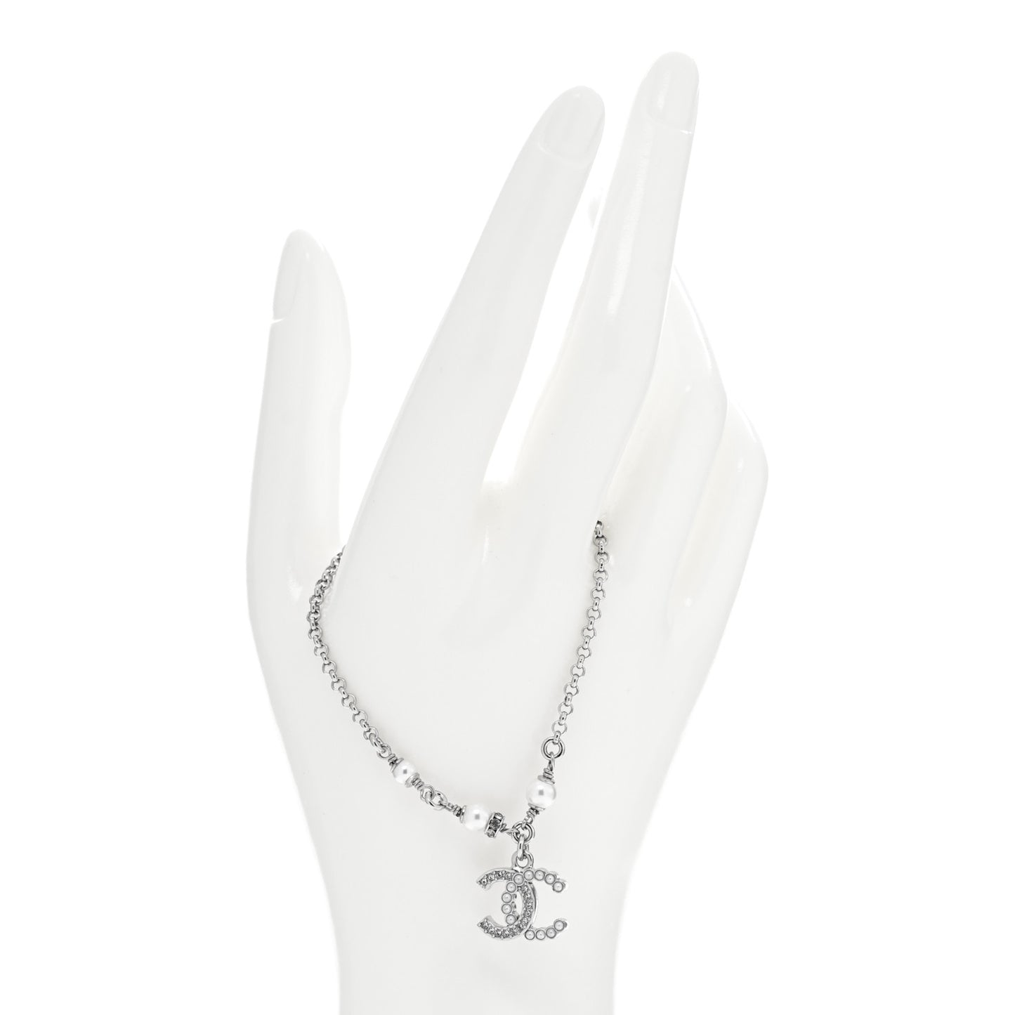 Crystal Pearl CC Bracelet Silver