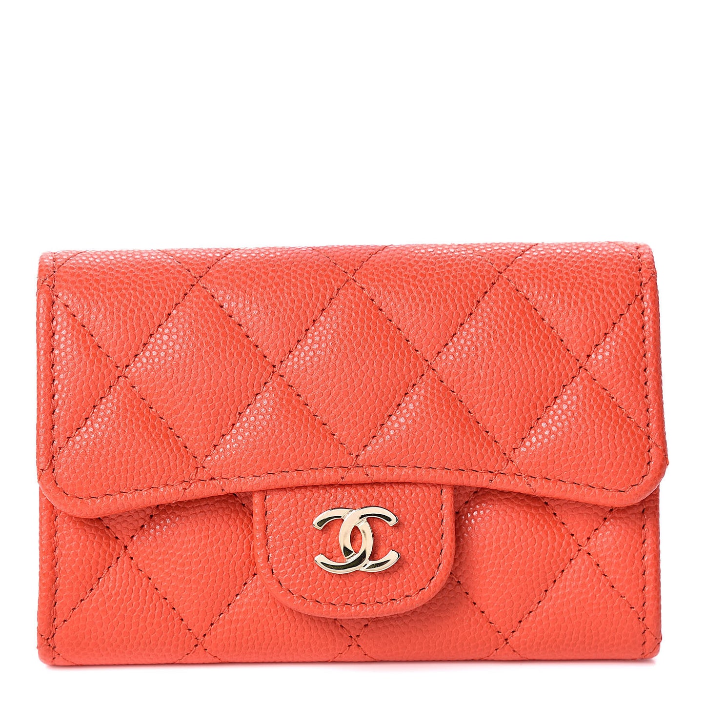 Caviar Quilted Card Holder Orange