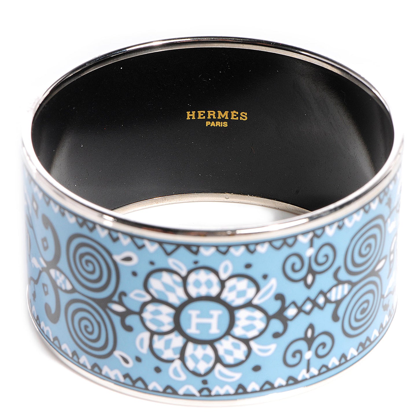 Enamel Printed Flowers Extra Wide Bracelet Bleu 70
