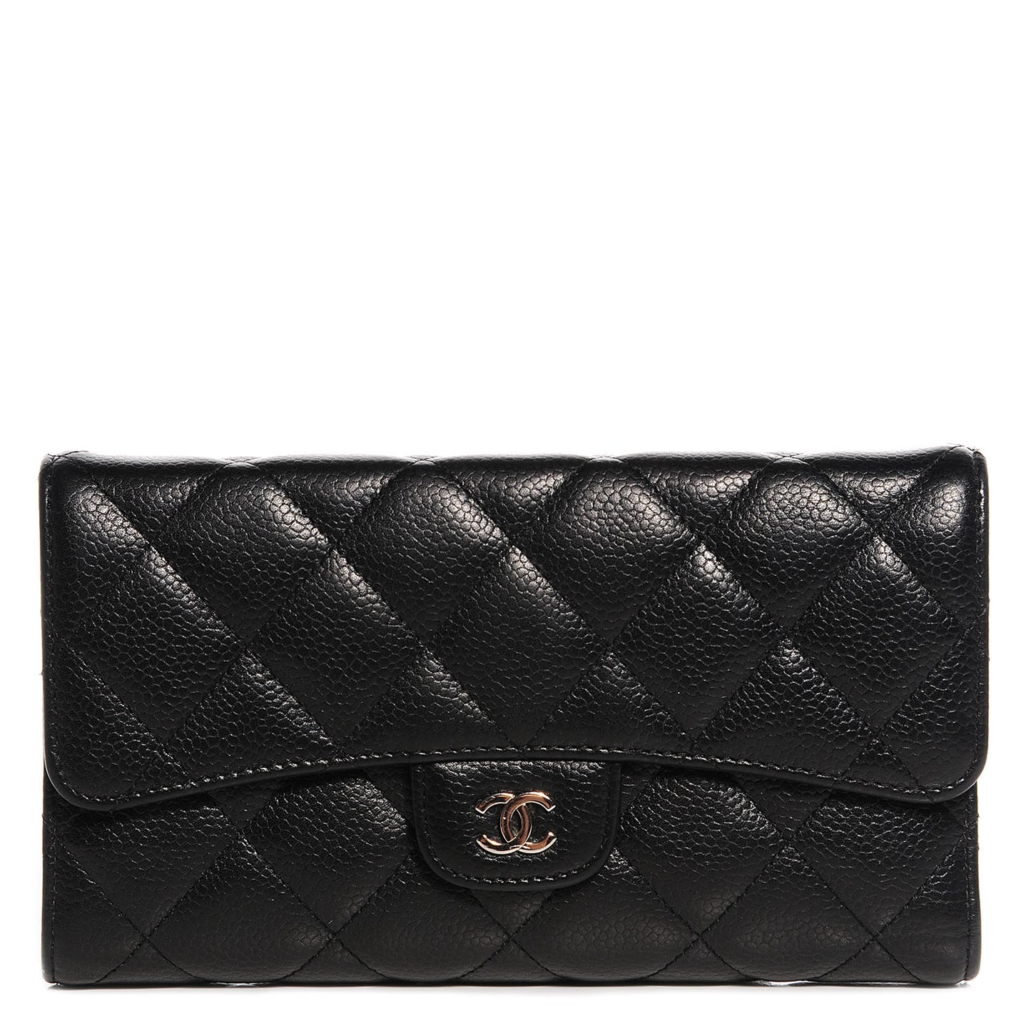 Caviar Quilted Large Flap Wallet Black
