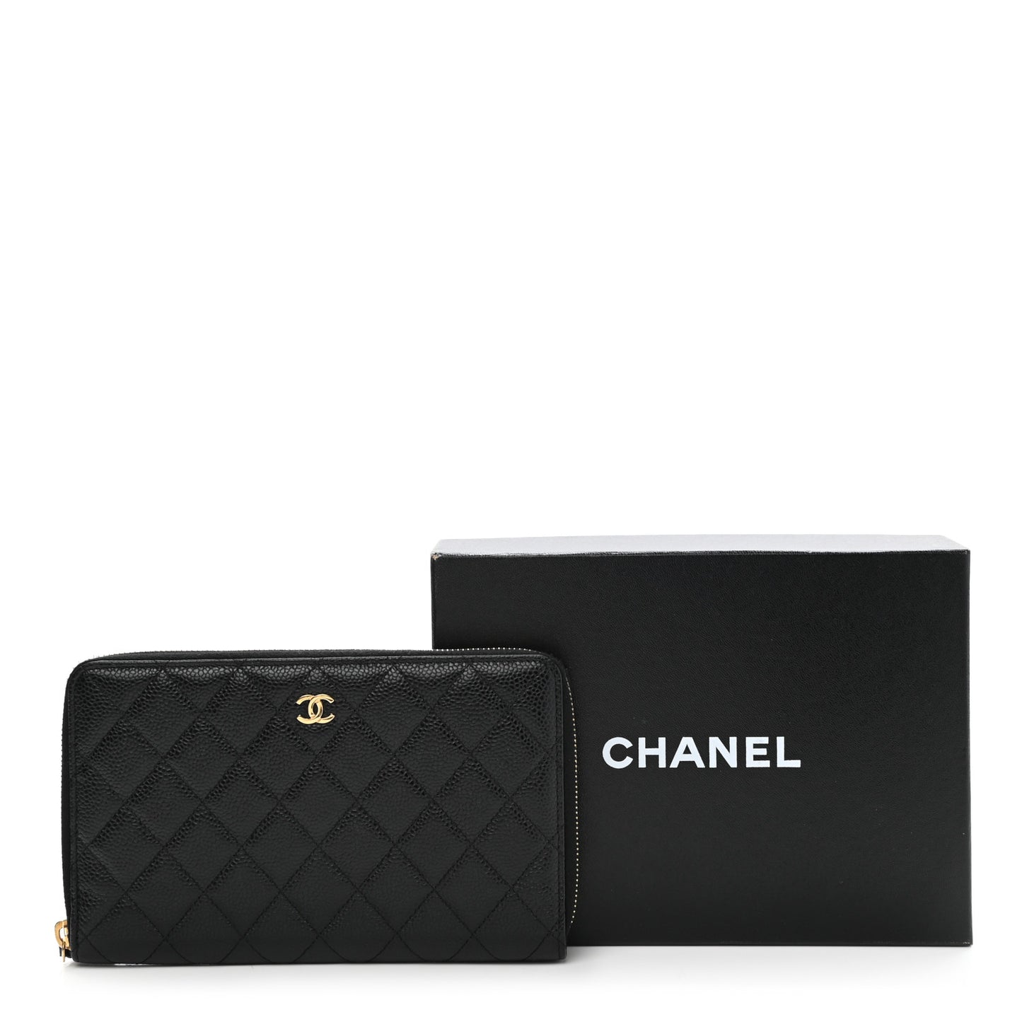 Caviar Quilted Large Zip Around Organizer Wallet Black