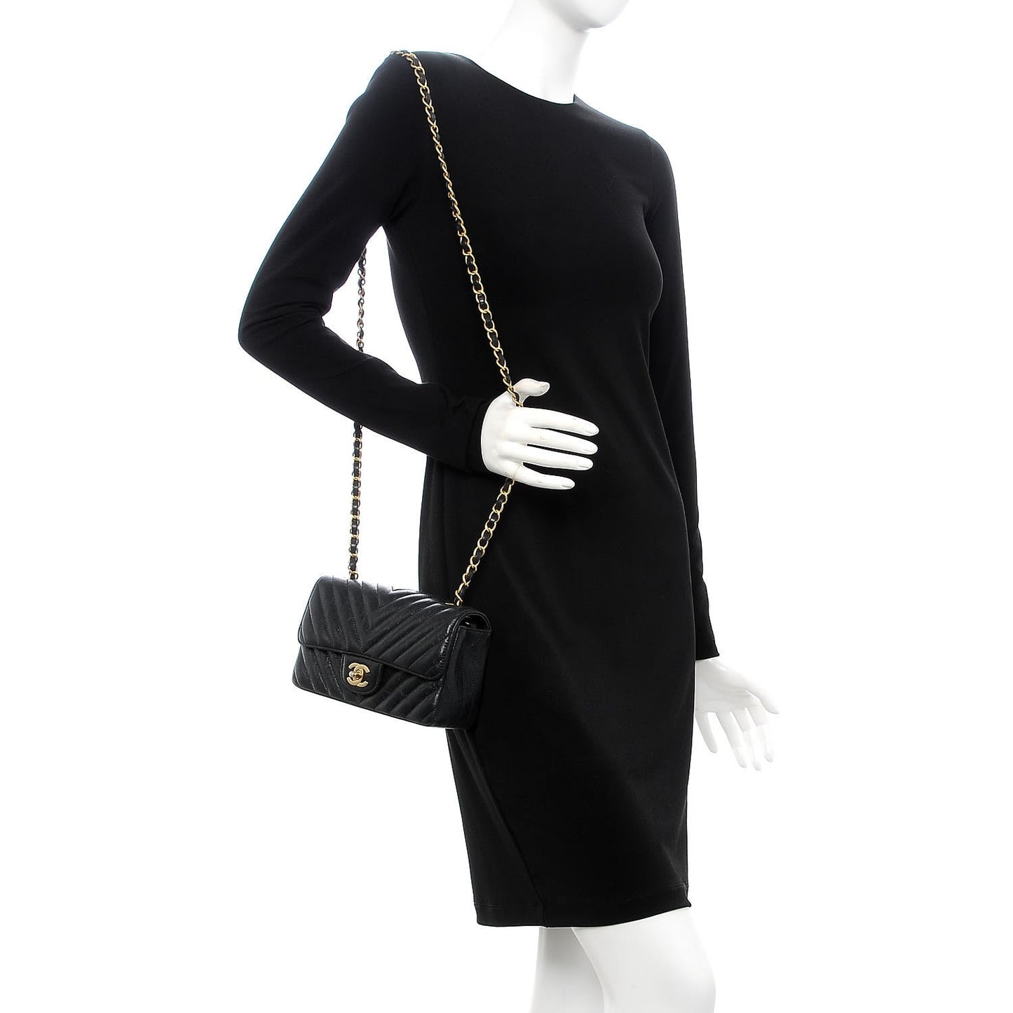 Iridescent Calfskin Chevron Quilted Mini Rectangular Flap Black