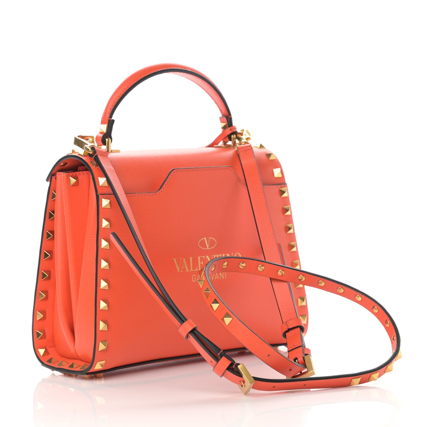 Grainy Calfskin Small Rockstud Alcove Top-Handle Flap Bag Orange