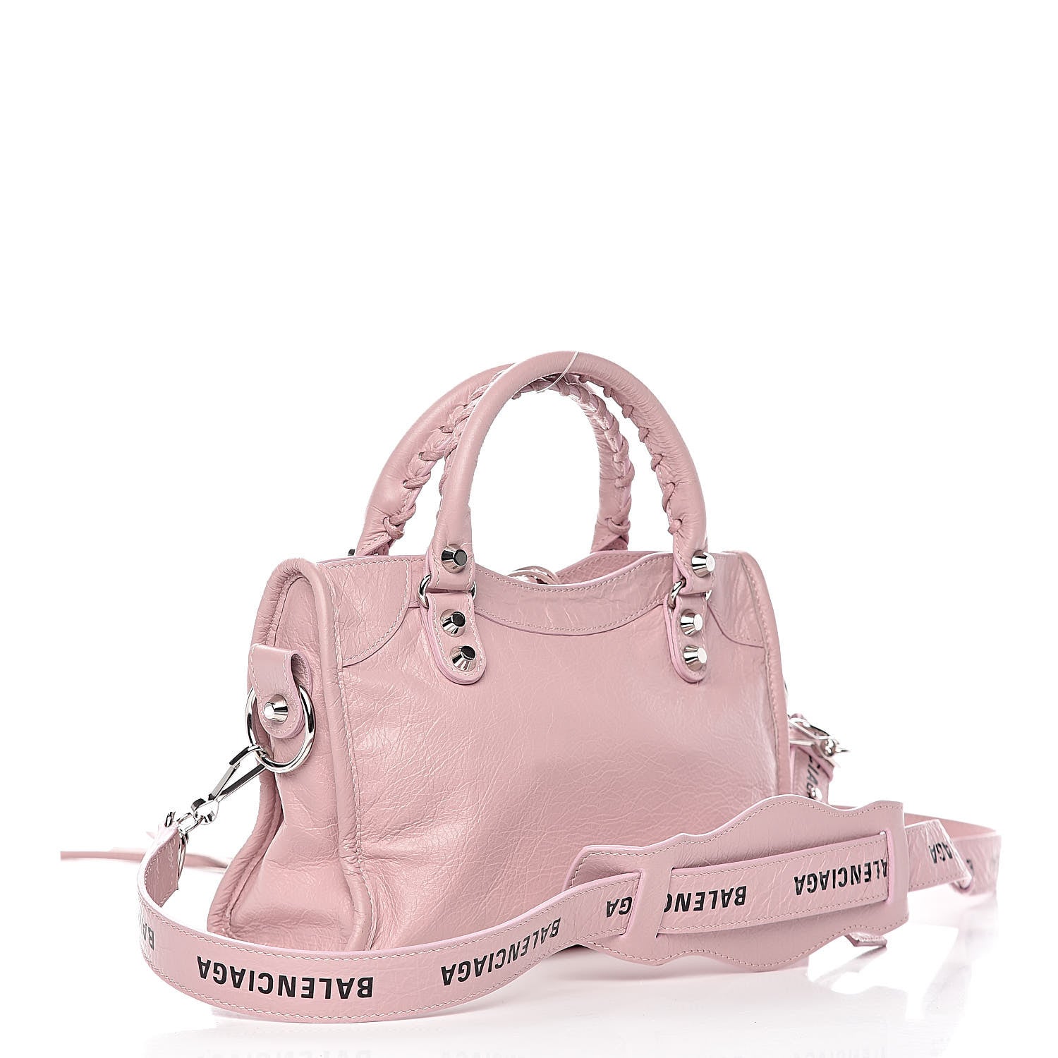 Balenciaga Agneau Classic Silver Hardware Mini City Logo Strap Pale Rose Black 3 of 10