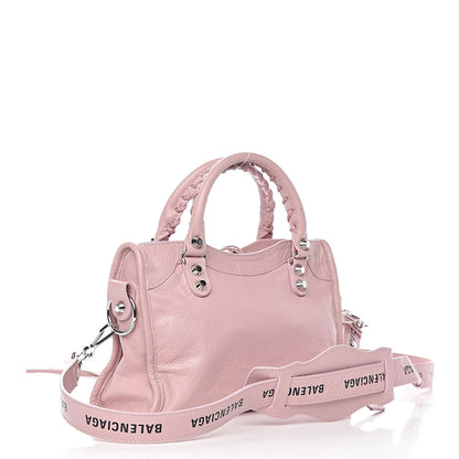 Balenciaga Agneau Classic Silver Hardware Mini City Logo Strap Pale Rose Black 3 of 10