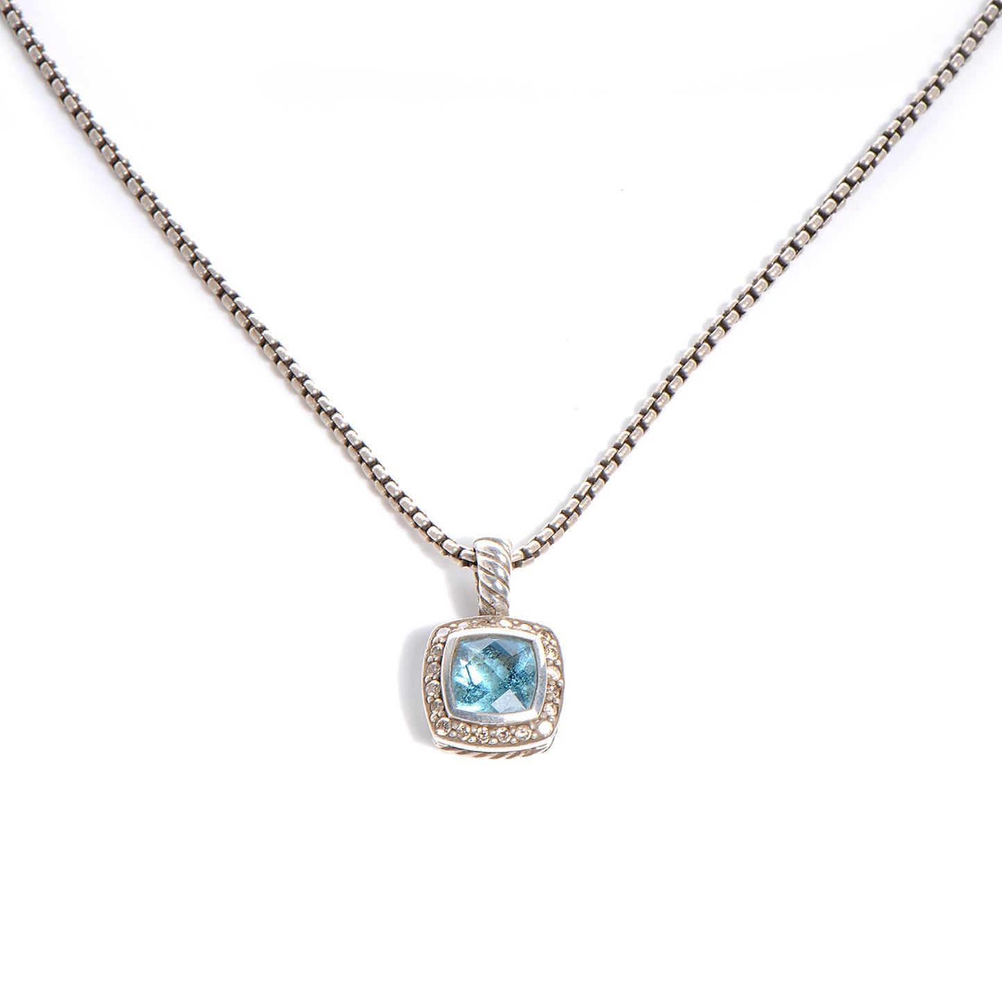 Sterling Silver Diamond Blue Topaz 7mm Petite Albion Pendant Necklace