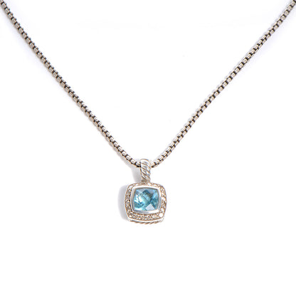 David Yurman Sterling Silver Diamond Blue Topaz 7mm Petite Albion Pendant Necklace 1 of 5
