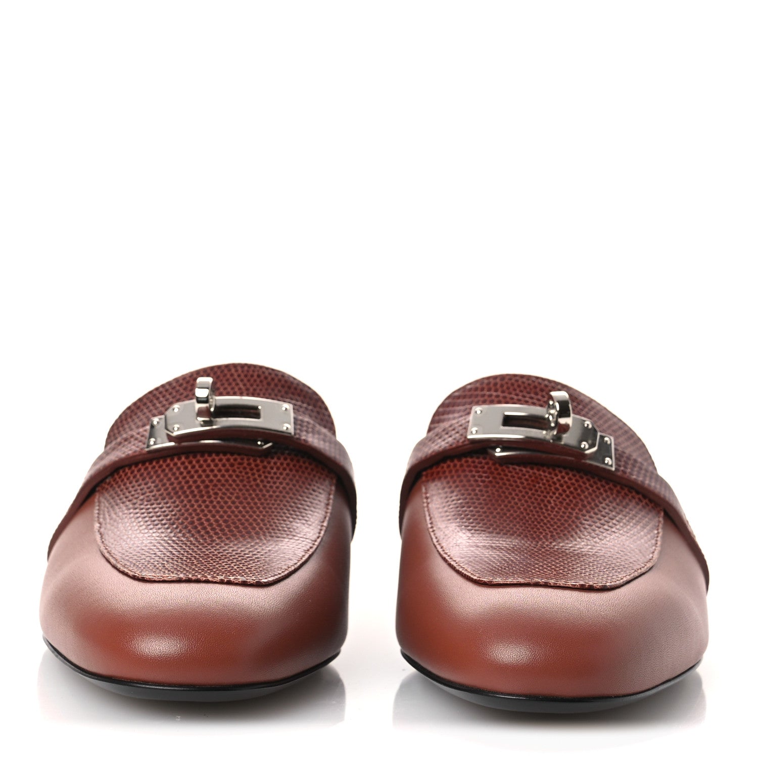 Hermes Lizard Calfskin Oz Mules 37 Rouge Sepia 3 of 12