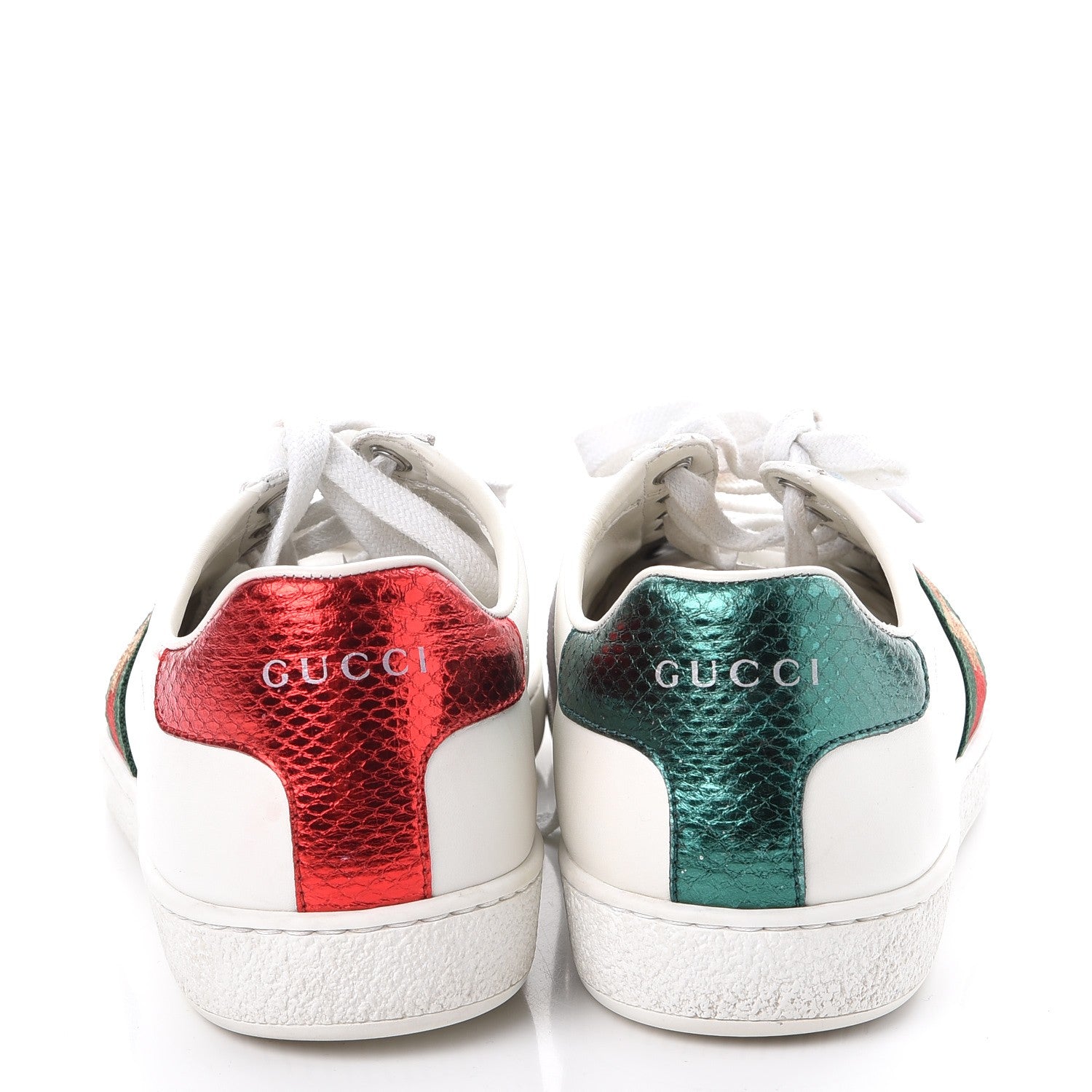 Gucci Calfskin Ayers Bee Embroidered Womens Ace Sneakers 37.5 White Green 12 of 13