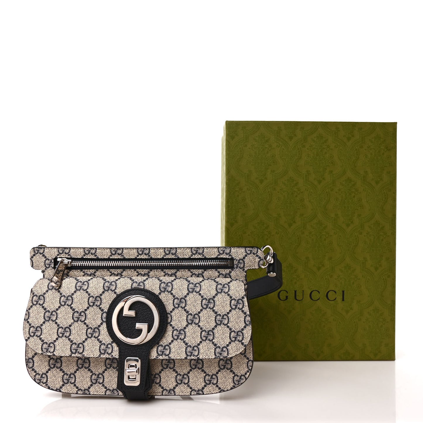 GG Supreme Monogram Textured Dollar Calfskin Blondie Belt Bag Beige Blue