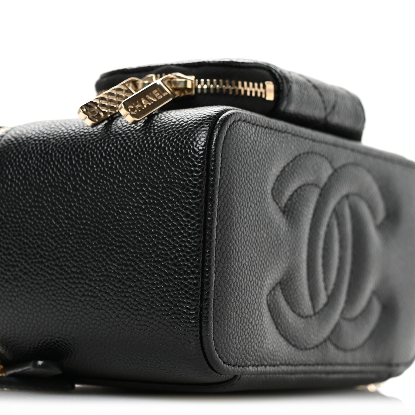 Caviar Quilted Top Handle Pocket Vanity Case Black