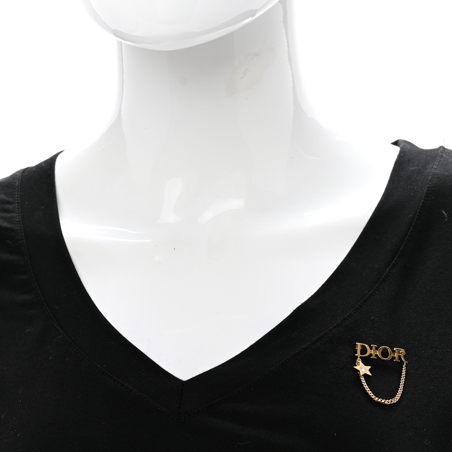 Metal Crystal Logo Dio(r)evolution Chain Brooch Gold