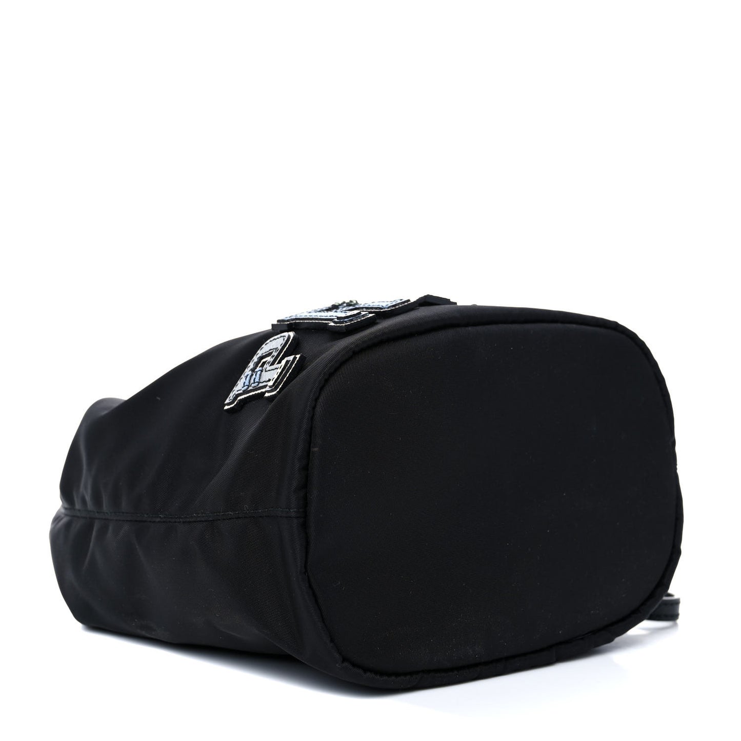 Saffiano Tessuto Nylon Vela Lettering Bucket Wristlet Black