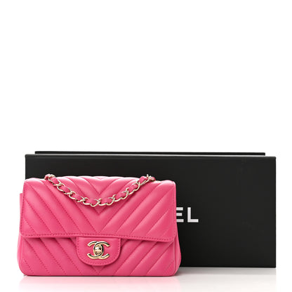 Chanel Lambskin Chevron Quilted Mini Rectangular Flap Fuchsia 11 of 11