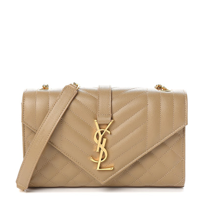 Saint Laurent Grain De Poudre Textured Mixed Matelasse Triquilt Small Monogram Satchel Dark Latte 1 of 8