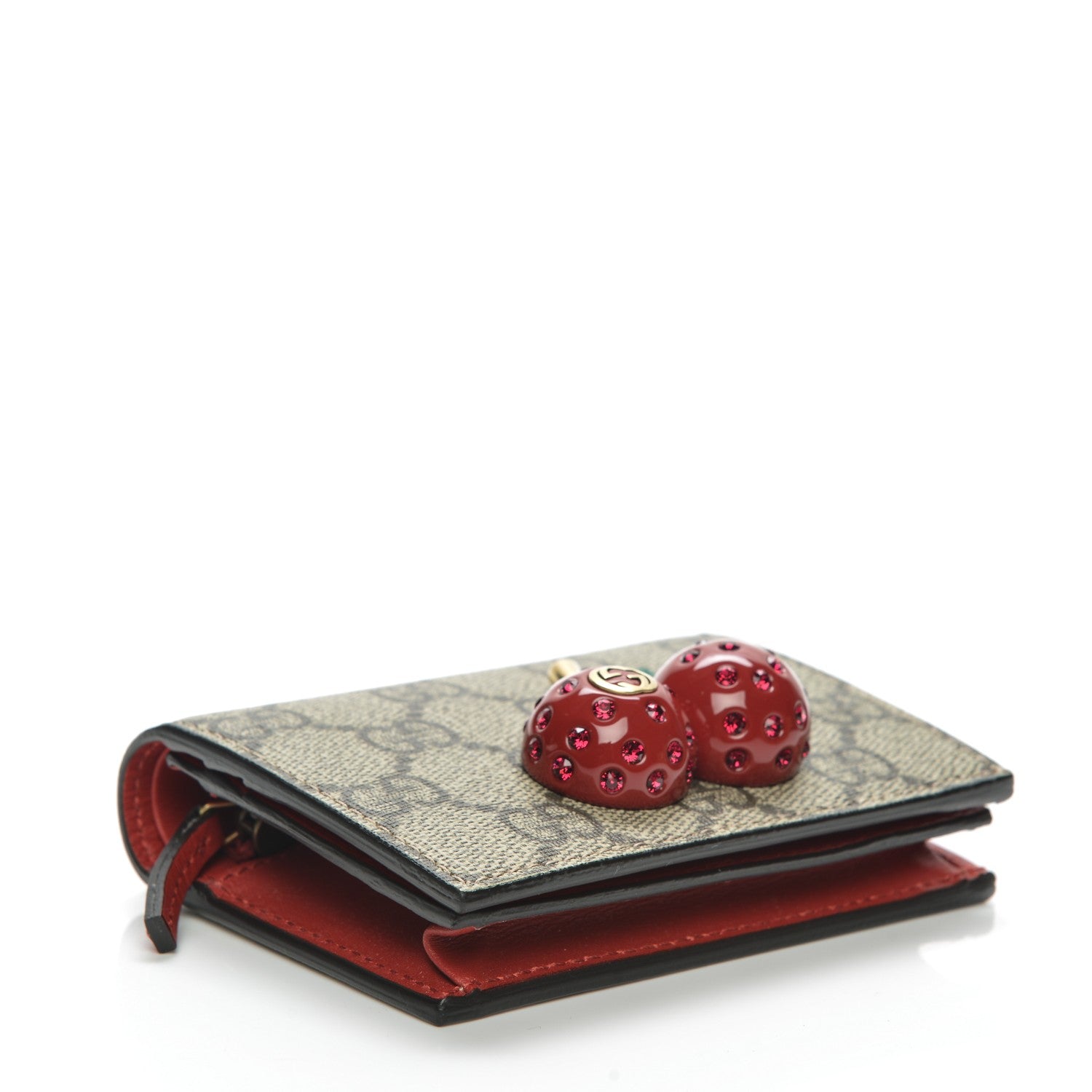 Gucci GG Supreme Monogram Cherry Embellished Card Case Wallet Hibiscus Red 4 of 7