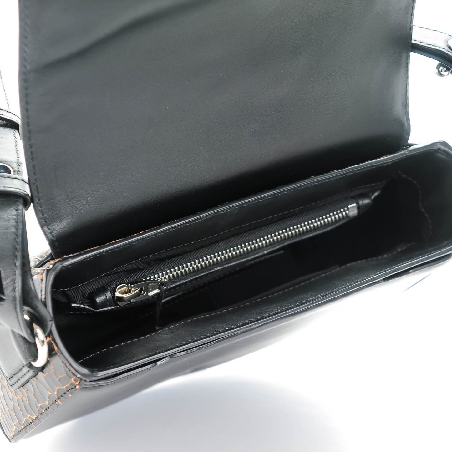 Cracked Calfskin Lia Sling Black Silver Hardware