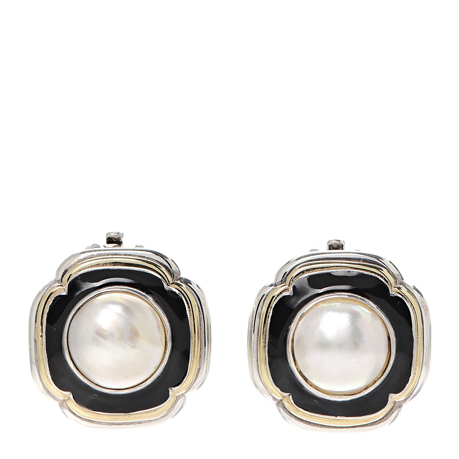 Cartier Sterling Silver 18K Yellow Gold Black Onyx Pearl Clip-On Earrings 1 of 4