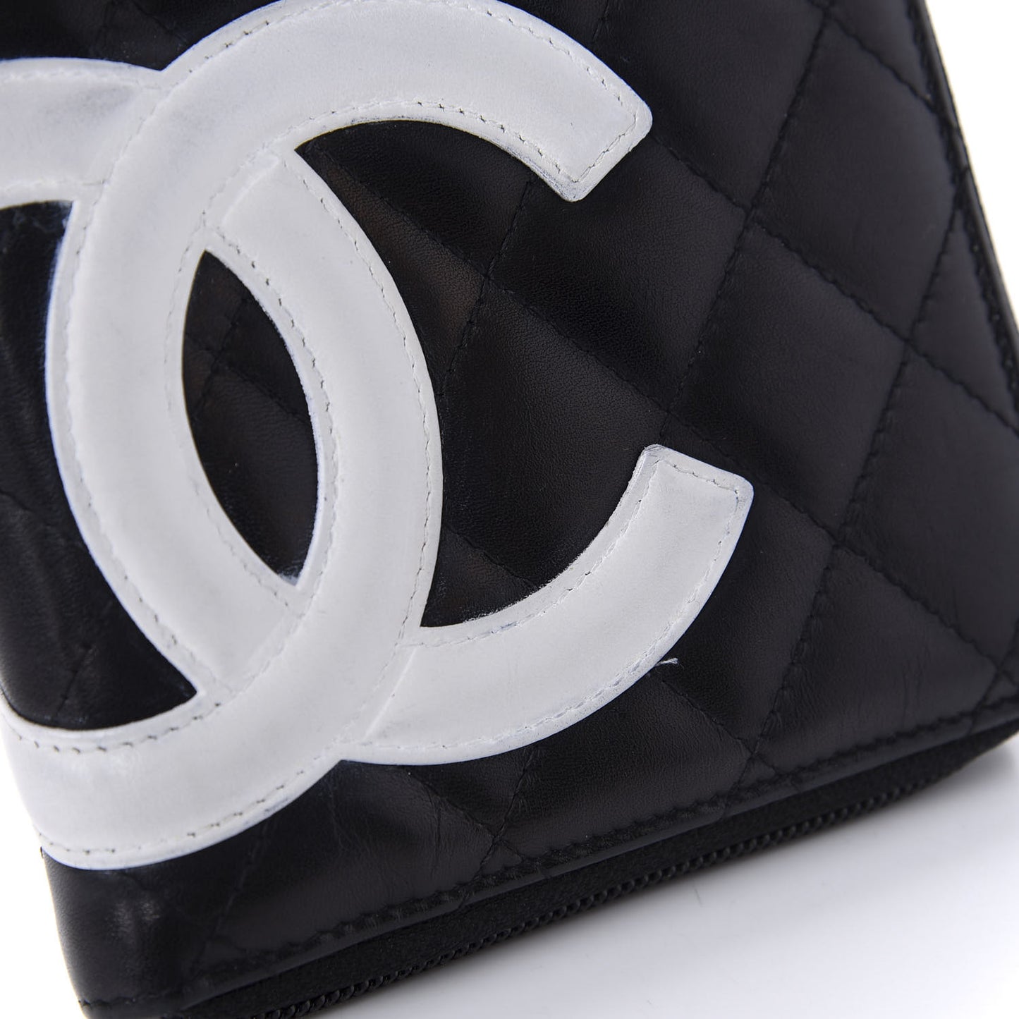 Calfskin Cambon Zip Around Organizer Wallet Black White