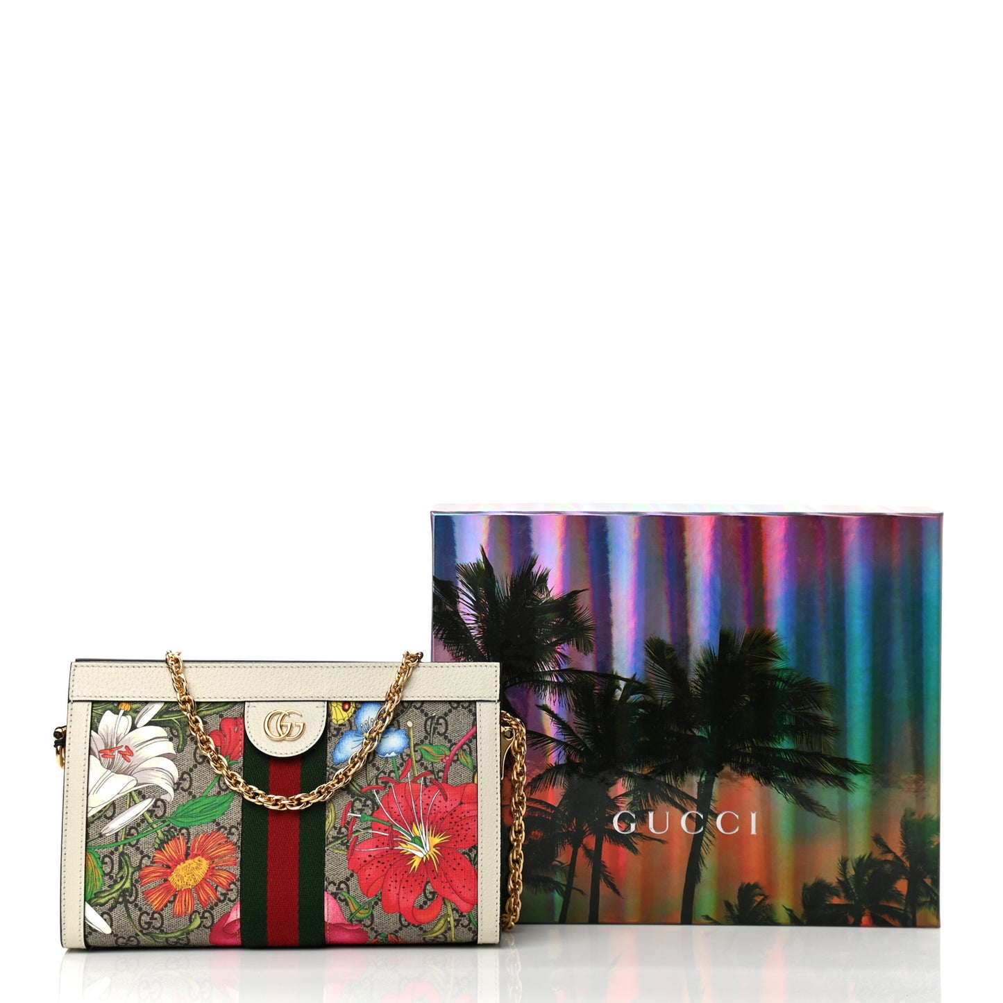 GG Supreme Monogram Flora Web Small Ophidia Chain Shoulder Bag White