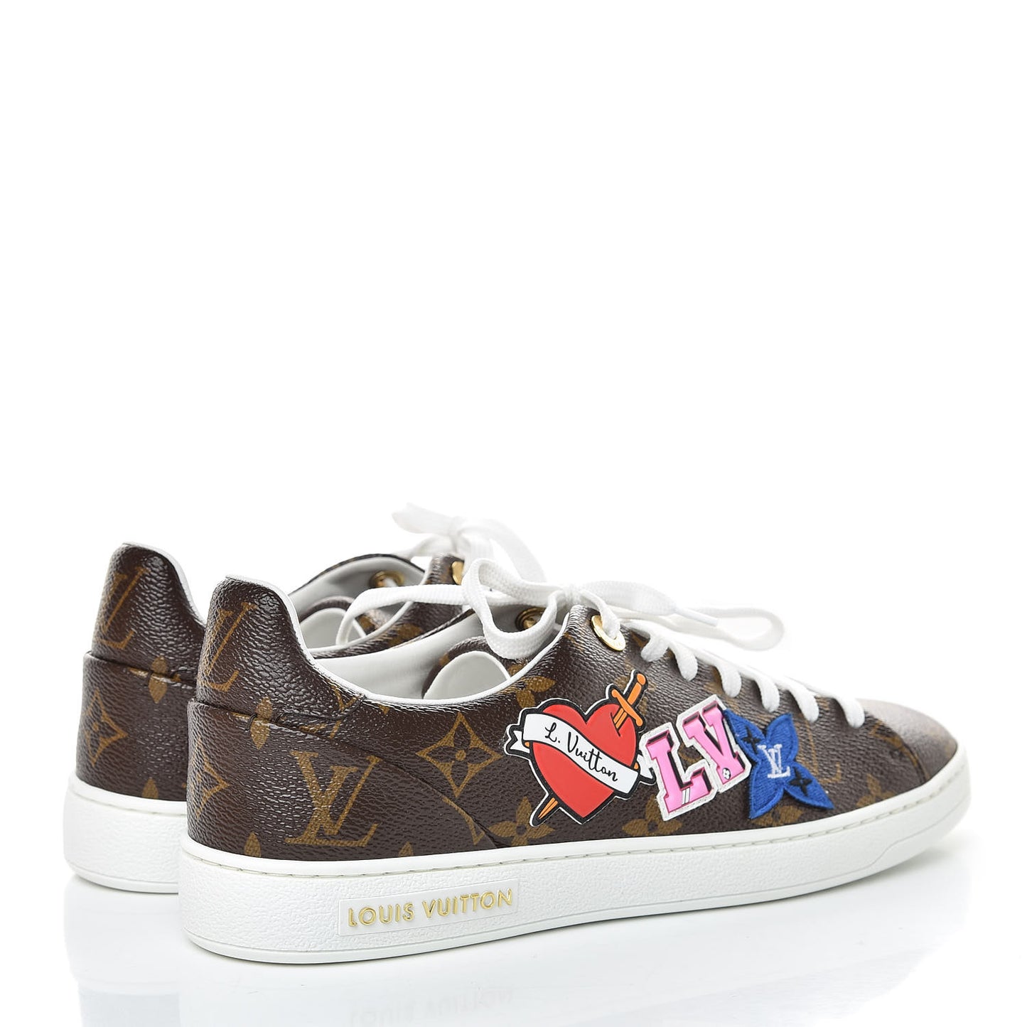 Calfskin Monogram LV Black Heart Sneakers 37.5 Cacao