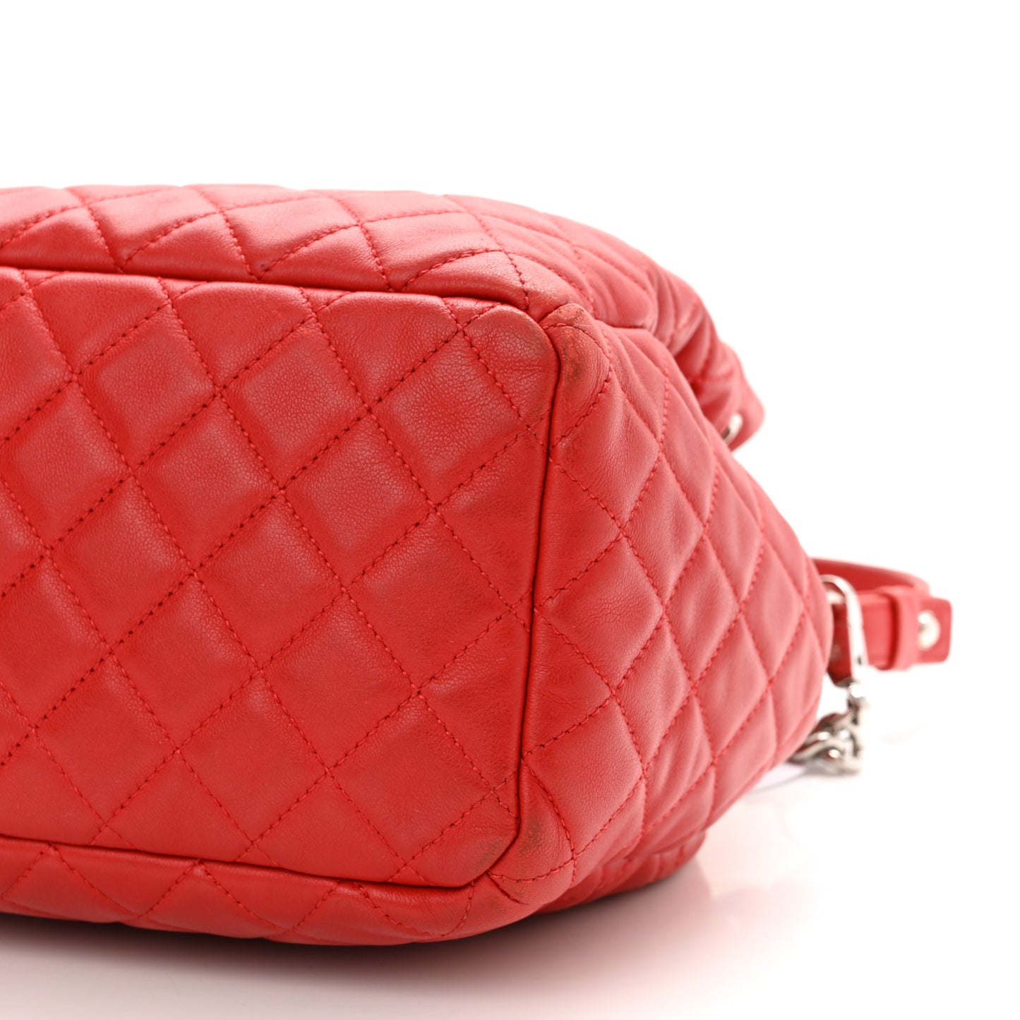 Lambskin Quilted Small CC Chain Drawstring Bucket Bag Red