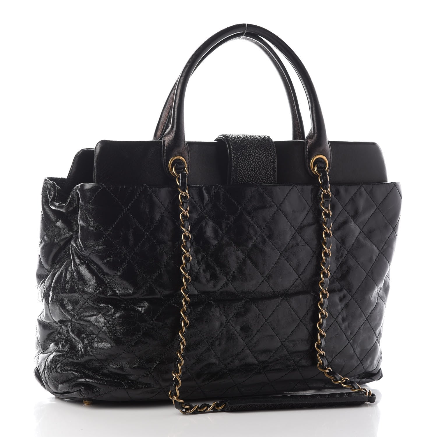 Chanel Glazed Calfskin Stingray Large Bindi CC Tote Black 2 of 11