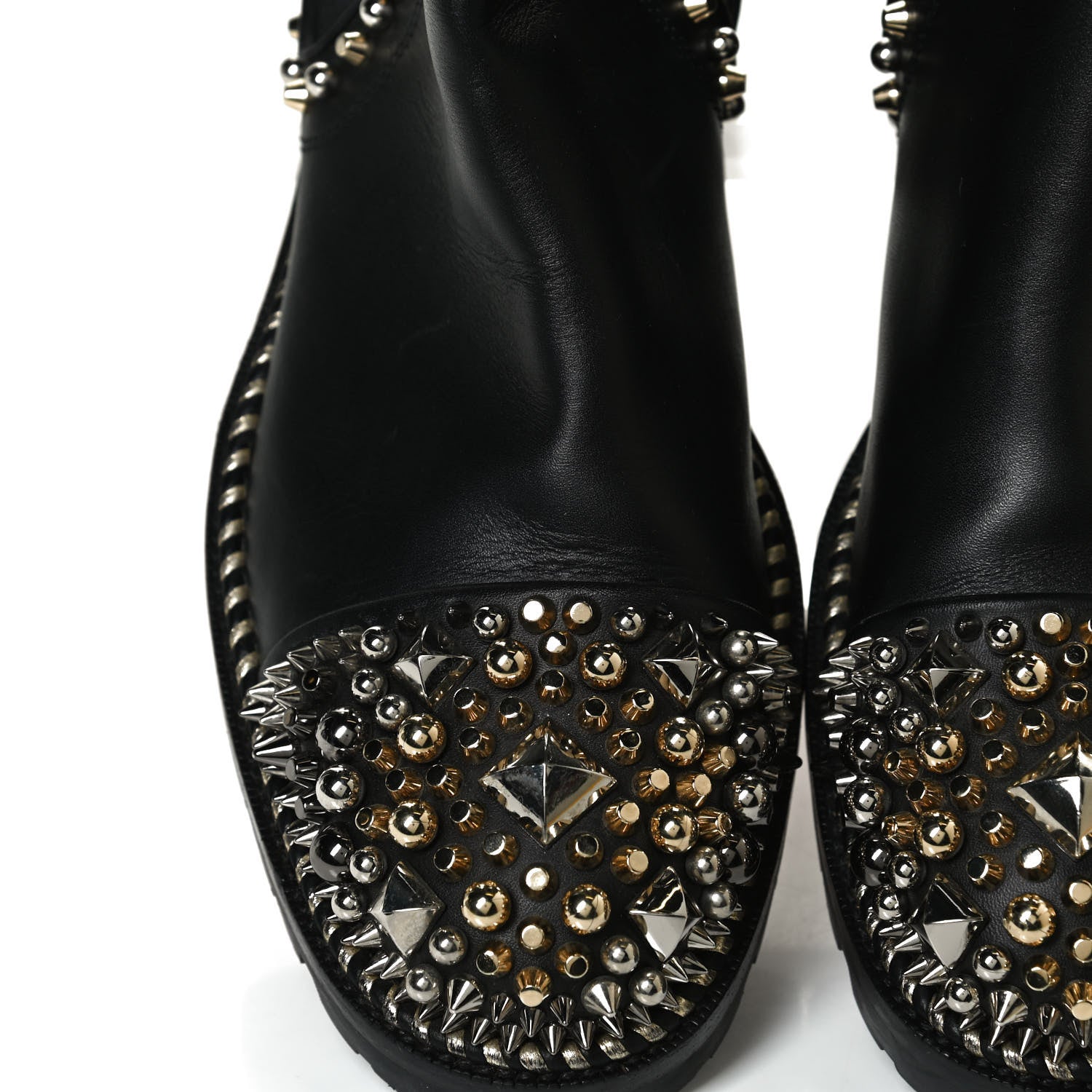 Christian Louboutin Calfskin Studded Chasse A Clou Flat Chelsea Boots 41 Black 10 of 11