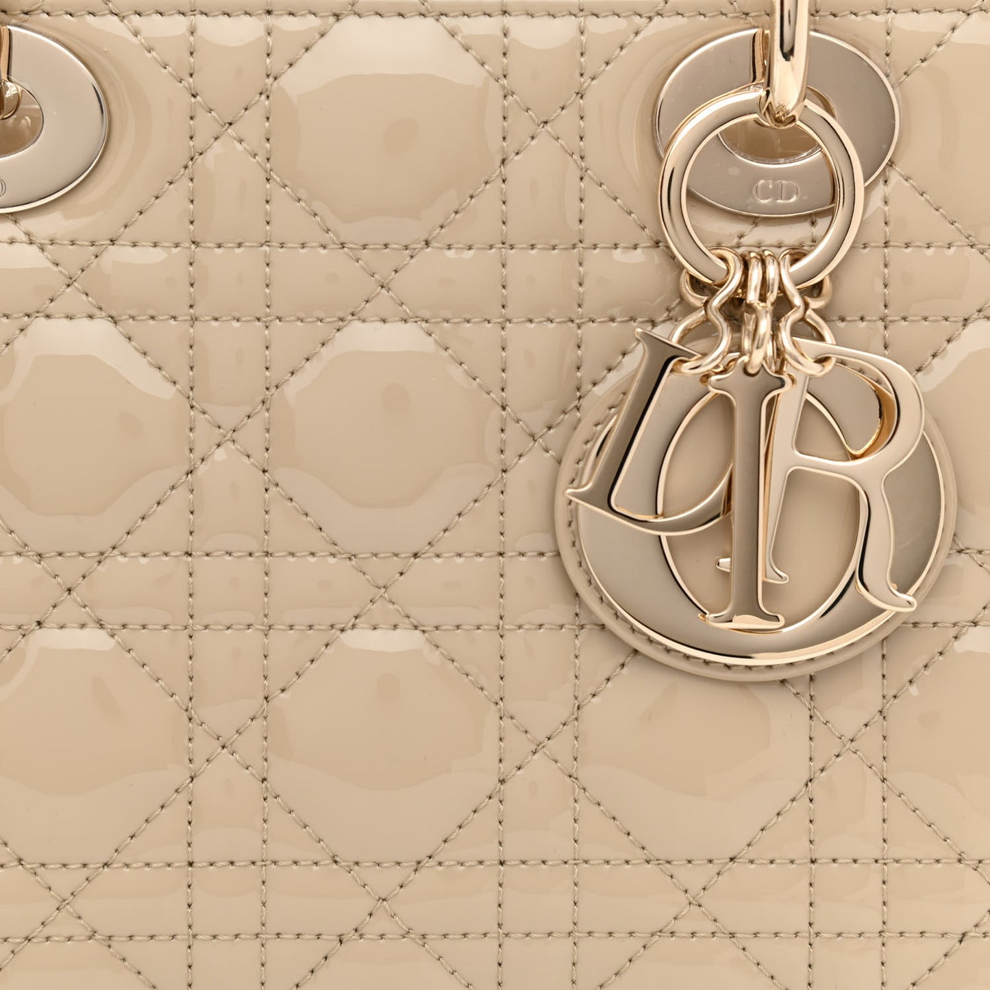 Patent Cannage Small Lady Dior Beige