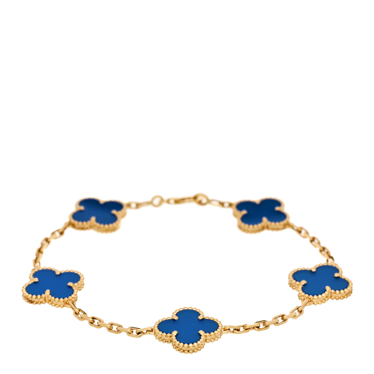 18K Yellow Gold Blue Agate 5 Motifs Vintage Alhambra Bracelet