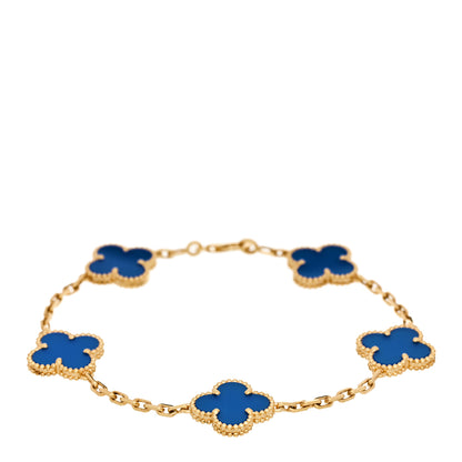 Van Cleef & Arpels 18K Yellow Gold Blue Agate 5 Motifs Vintage Alhambra Bracelet 1 of 5
