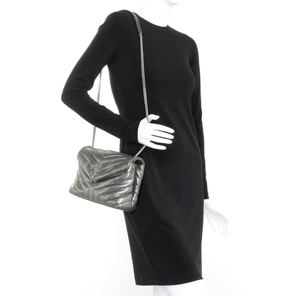 Saint Laurent Metallic Calfskin Y Calfskin Monogram Small Loulou Chain Satchel Dark Grey 2 of 8