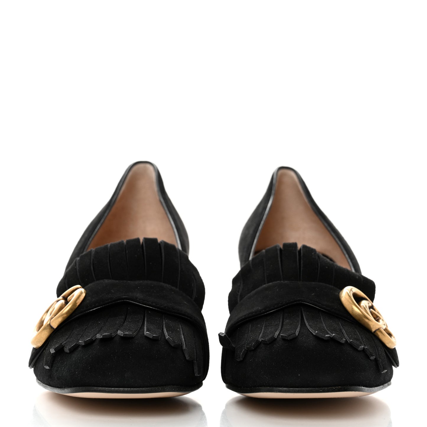 Kid Scamosciato GG Marmont Fringe 50mm Loafer Pumps 39 Black