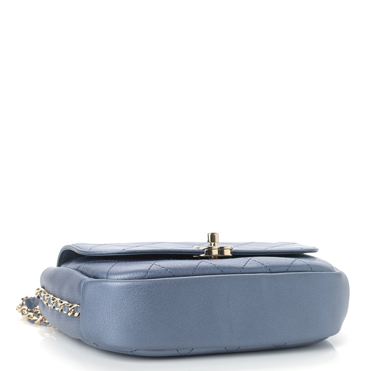Metallic Goatskin Stitched Casual Trip Single Flap Blue